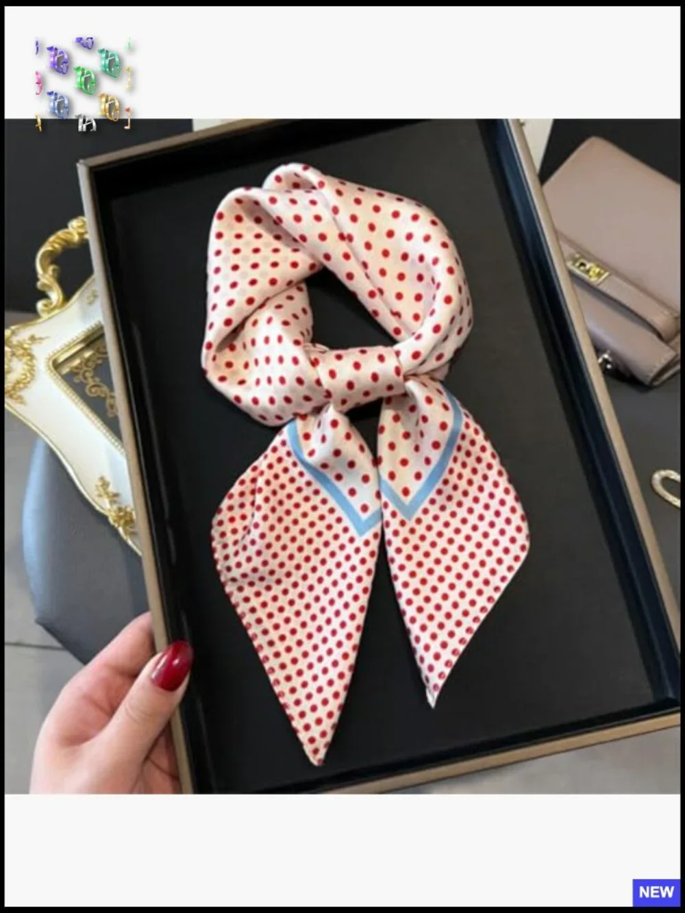 Polka Dot Satin Square Scarf Vintage Retro Head Wrap Neckerchief Bandana